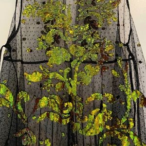 Free people sheer black with green sequin detailing